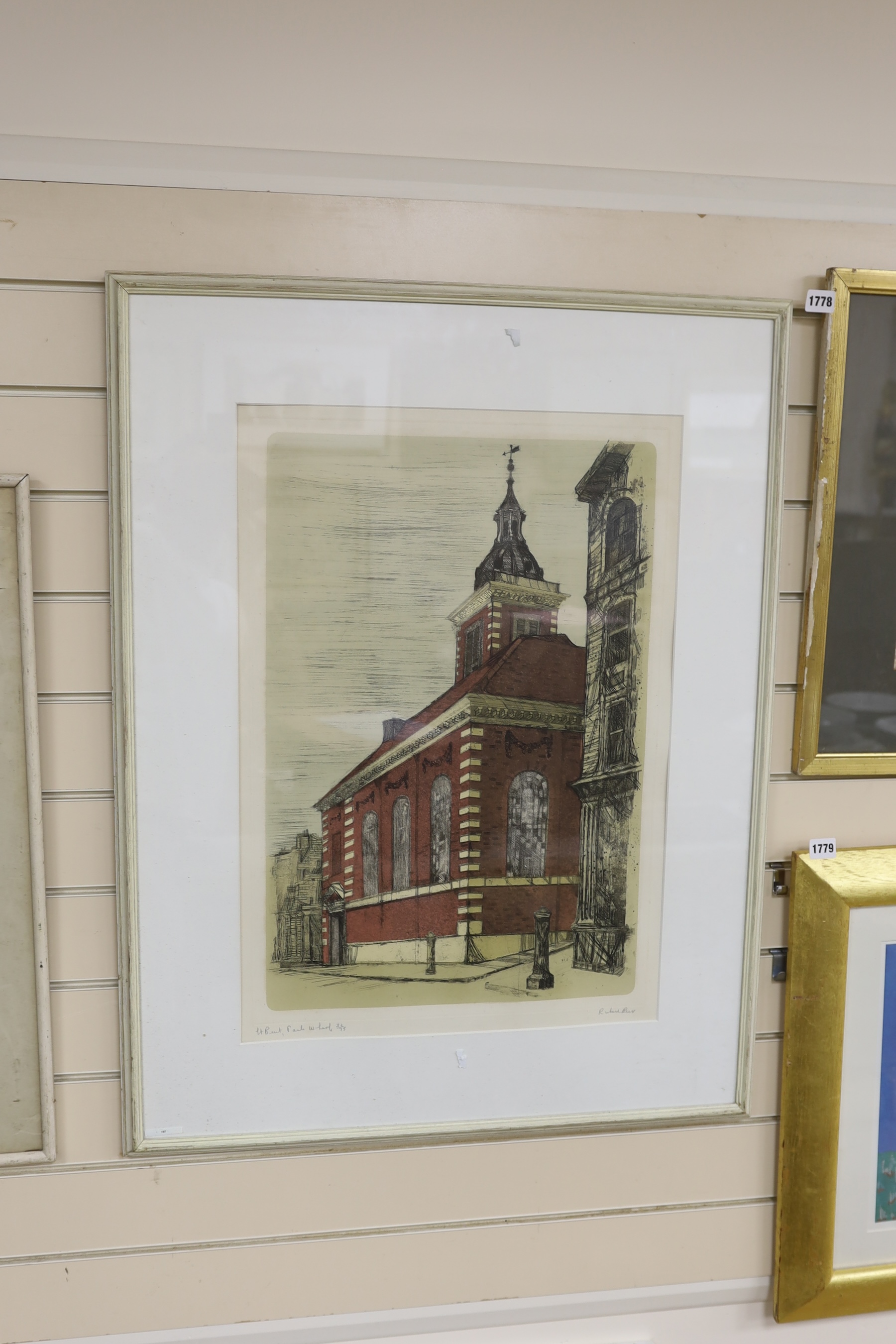 Richard Beer, coloured etching with aquatints, 'St. Benet, Paul's Wharf', signed in pencil, 32/75, 65 x 45cm